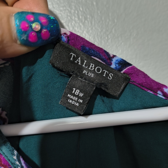 Talbots Purple and Green Paisley Long Sleeve Dress - Picture 4 of 8